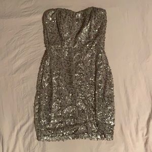 nude sequin strapless forever 21 minidress